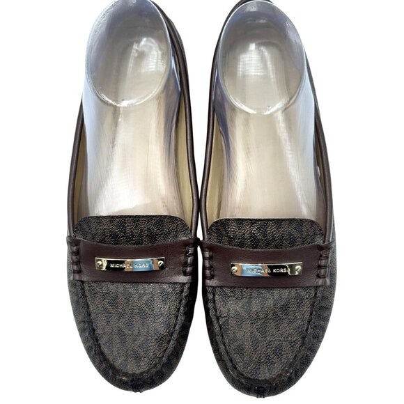 Michael Kors Womens Everett Loafer Size 8M Monogram Brown Leather - Picture 1 of 8